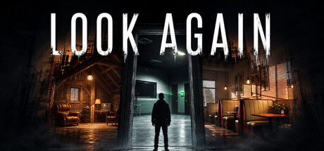 Official Look Again artwork showing three unsettling environments and a lone figure